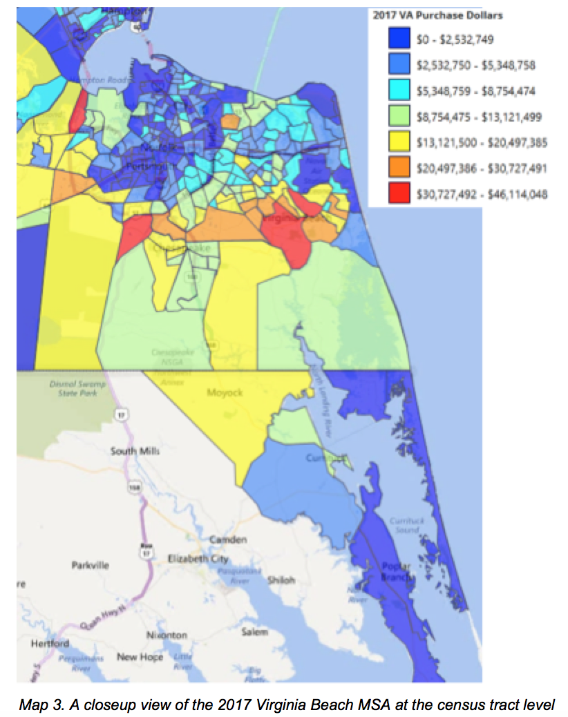 Closeup View Of The 2017 Virginia Beach MSA At Census Tract Level