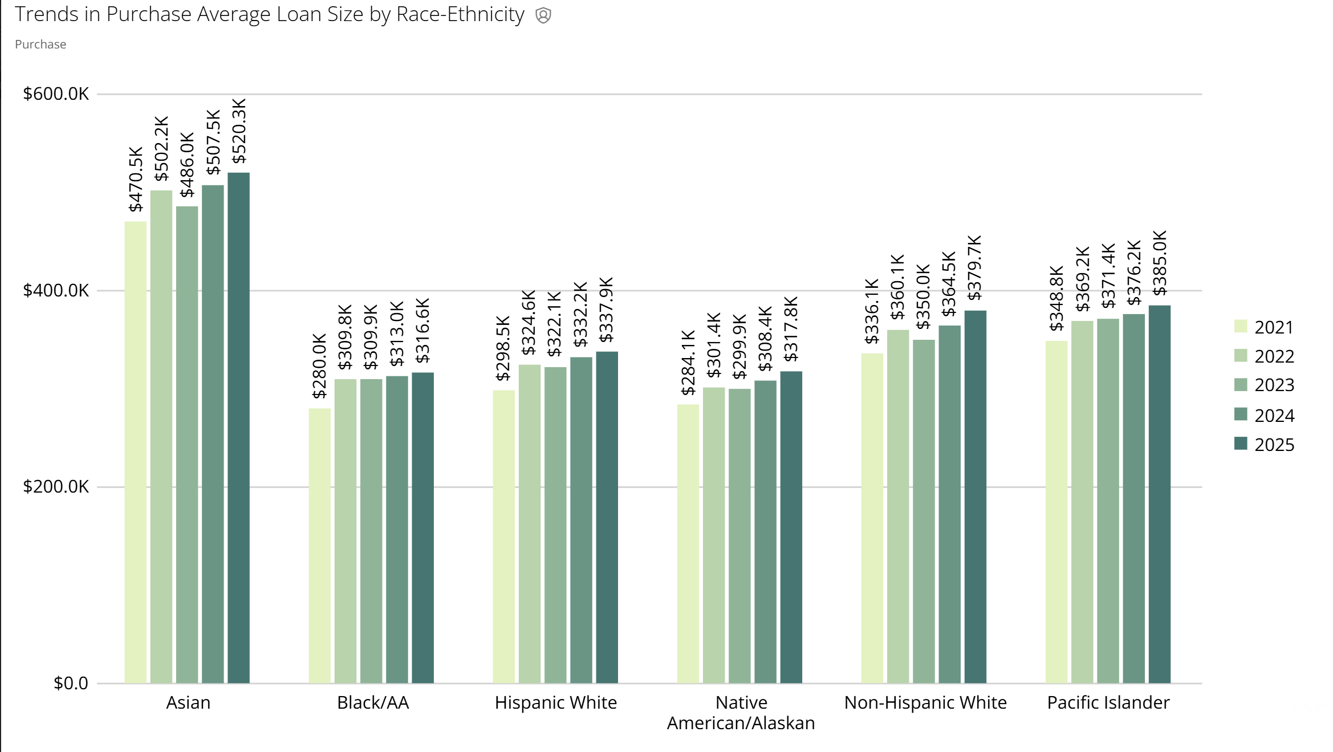 2021-2025 Average Loan Size By RaceEthnicity