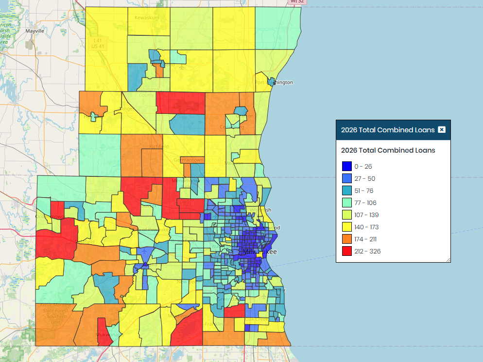 2026 Milwaukee Total Combined Loans Map