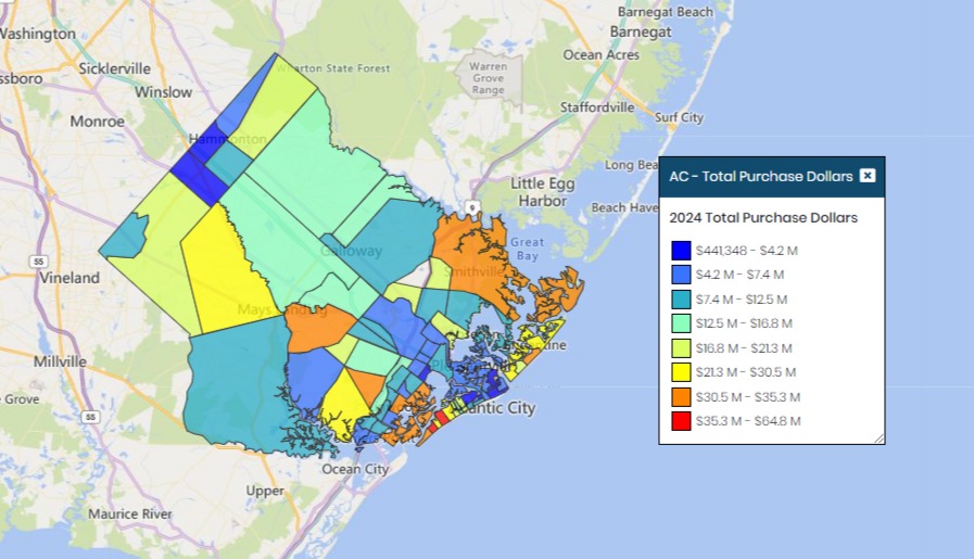 Atlantic City Total Purchase Dollars Map