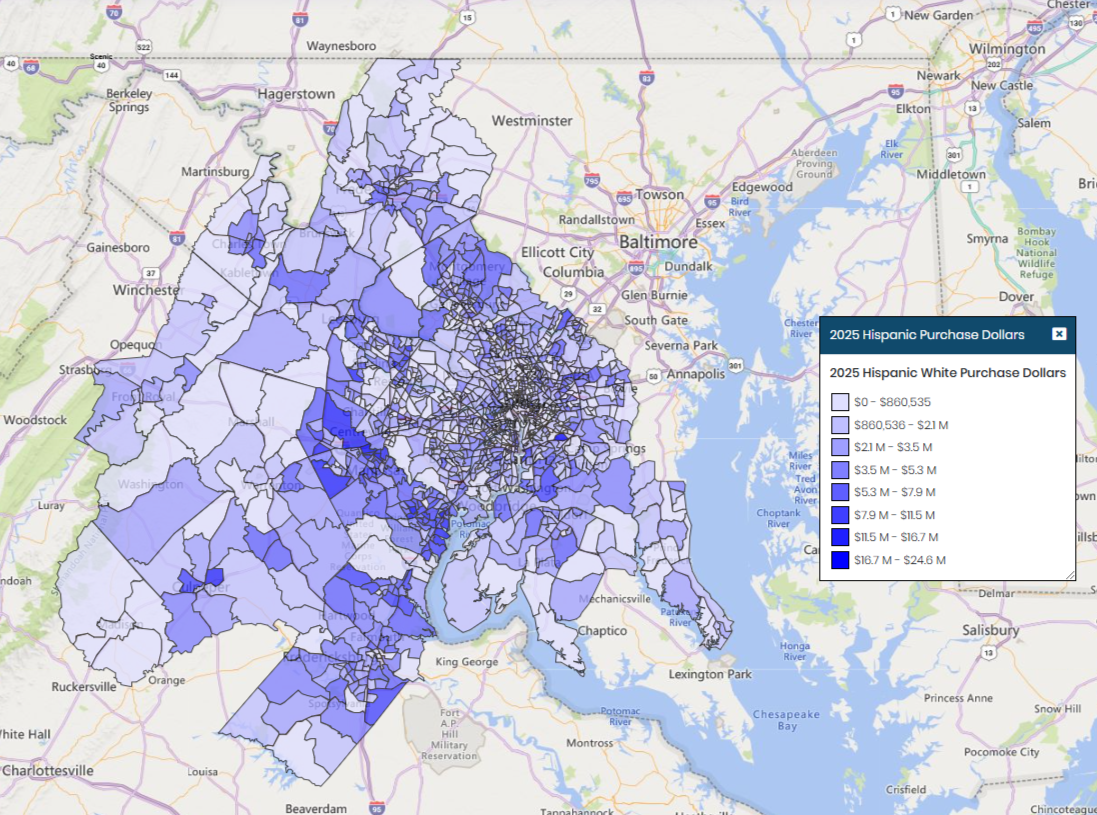 DC 2025 Hispanic Purchase Dollars Map