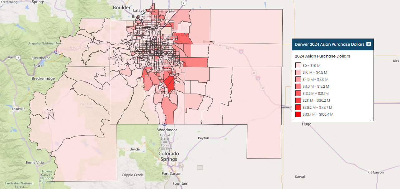 Denver 2024 Asian Purchase Dollars Map