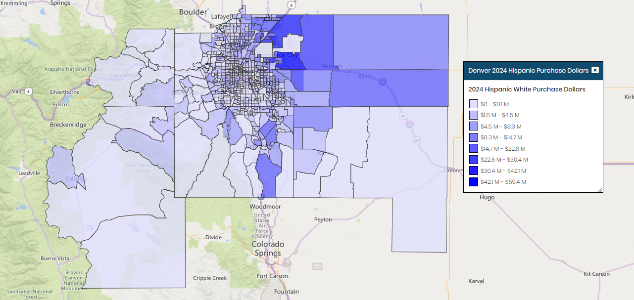 Denver 2024 Hispanic Purchase Dollars Map