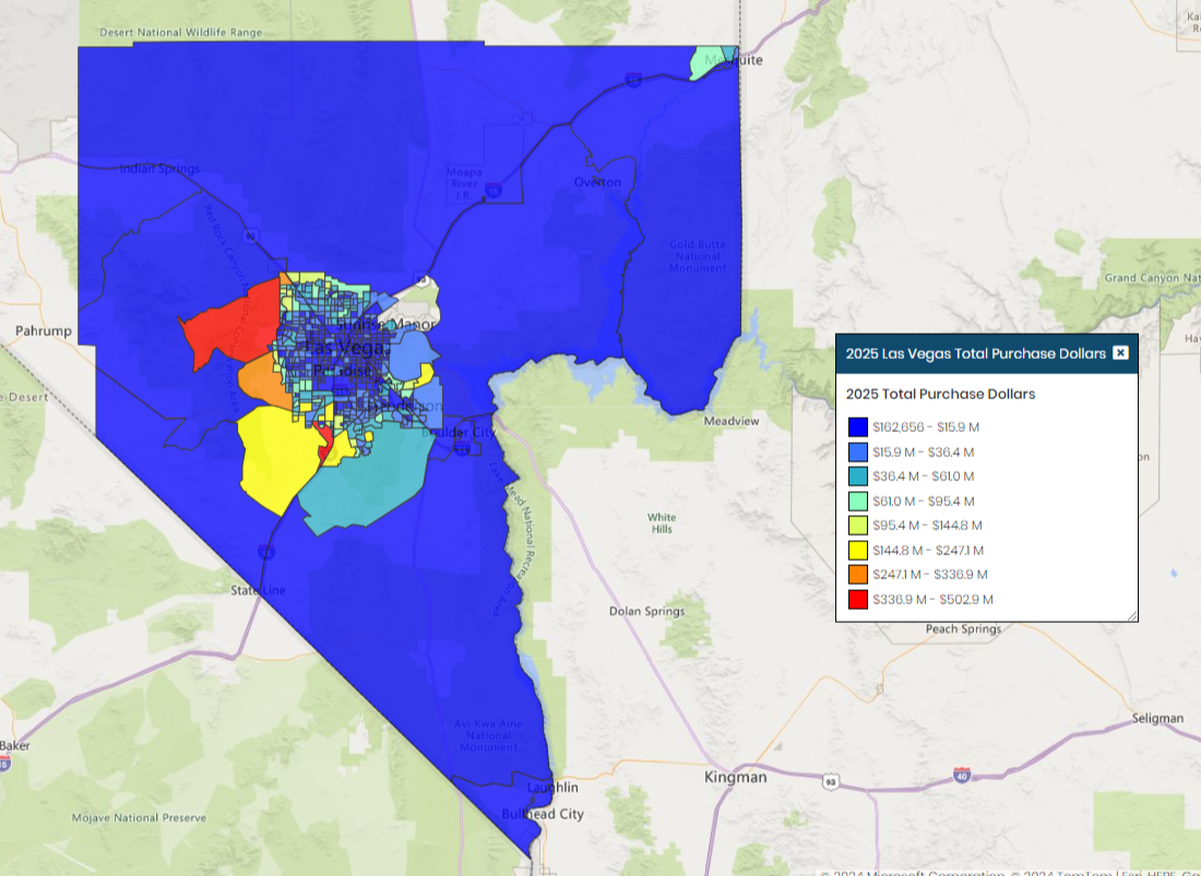 Las Vegas 2025 Total Purchase Dollars Map