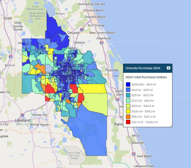 Orlando Total Purchase Dollars Map