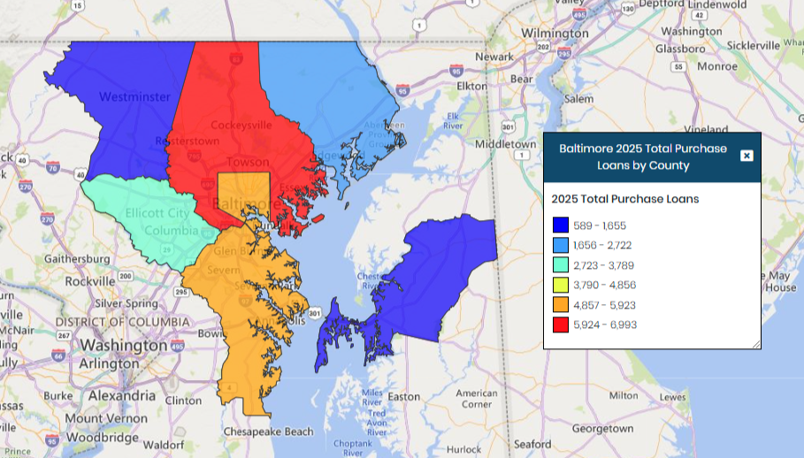 Baltimore Purchase Loans by County