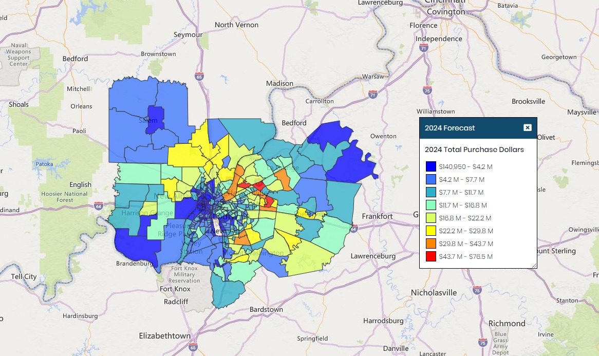 Louisville Total Purchase Dollars 2024 Map