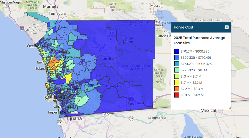 San Deigo Average loan size census tracts